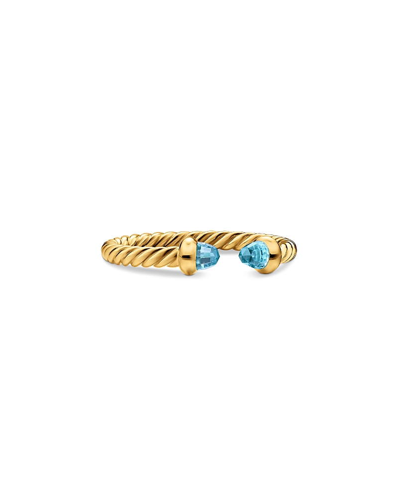 Micro Cablespira Flex Open Ring in 18K Yellow Gold with Blue Topaz, 2.5mm