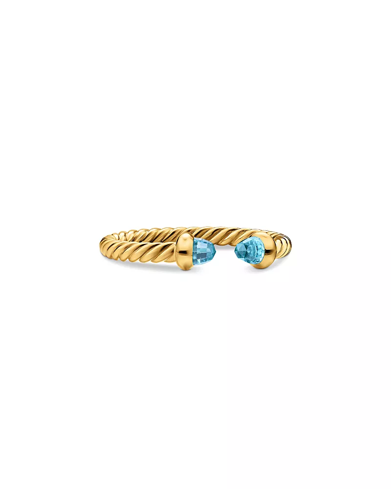 Micro Cablespira Flex Open Ring in 18K Yellow Gold with Blue Topaz, 2.5mm