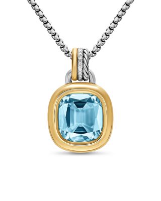 DY Mercer&reg; Color Amulet in Sterling Silver with 18K Yellow Gold, Sky Blue Topaz and Diamonds, 13mm