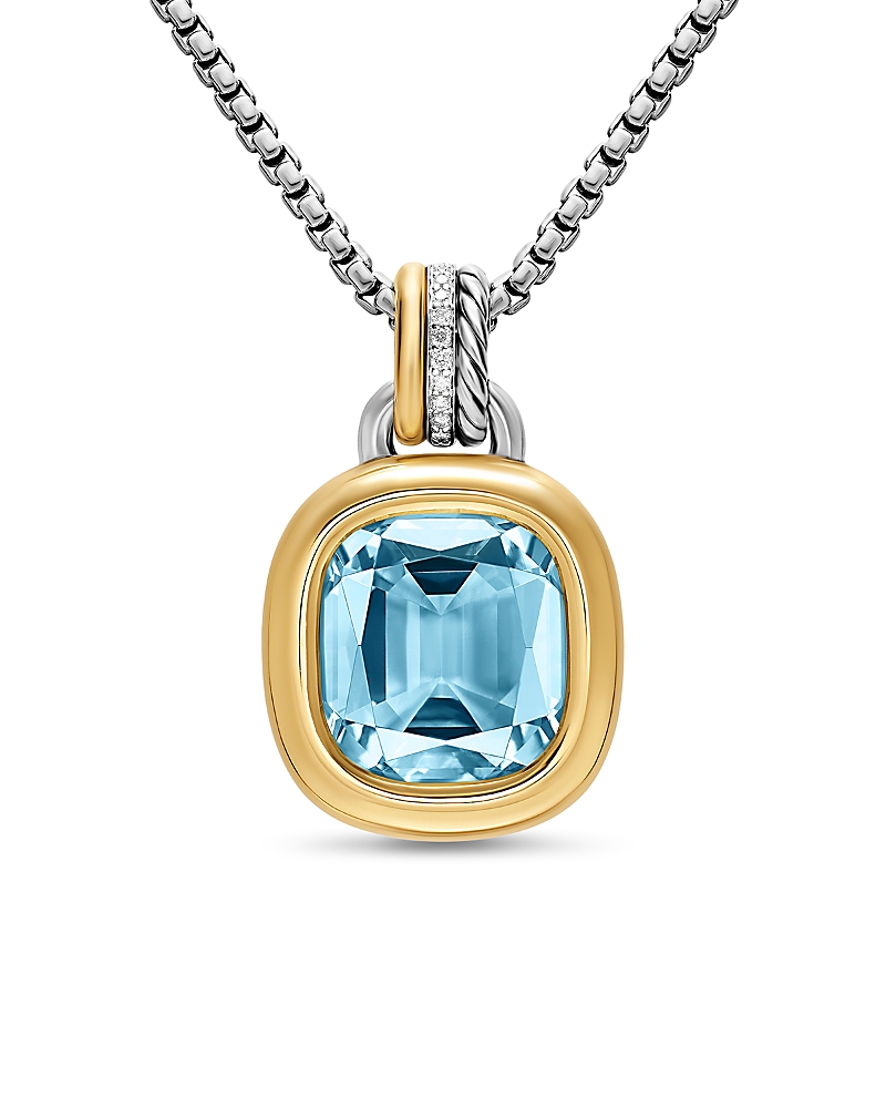 David Yurman Dy Mercer Color Amulet in Sterling Silver with 18K Yellow Gold, Sky Blue Topaz and Diamonds, 13mm · OS