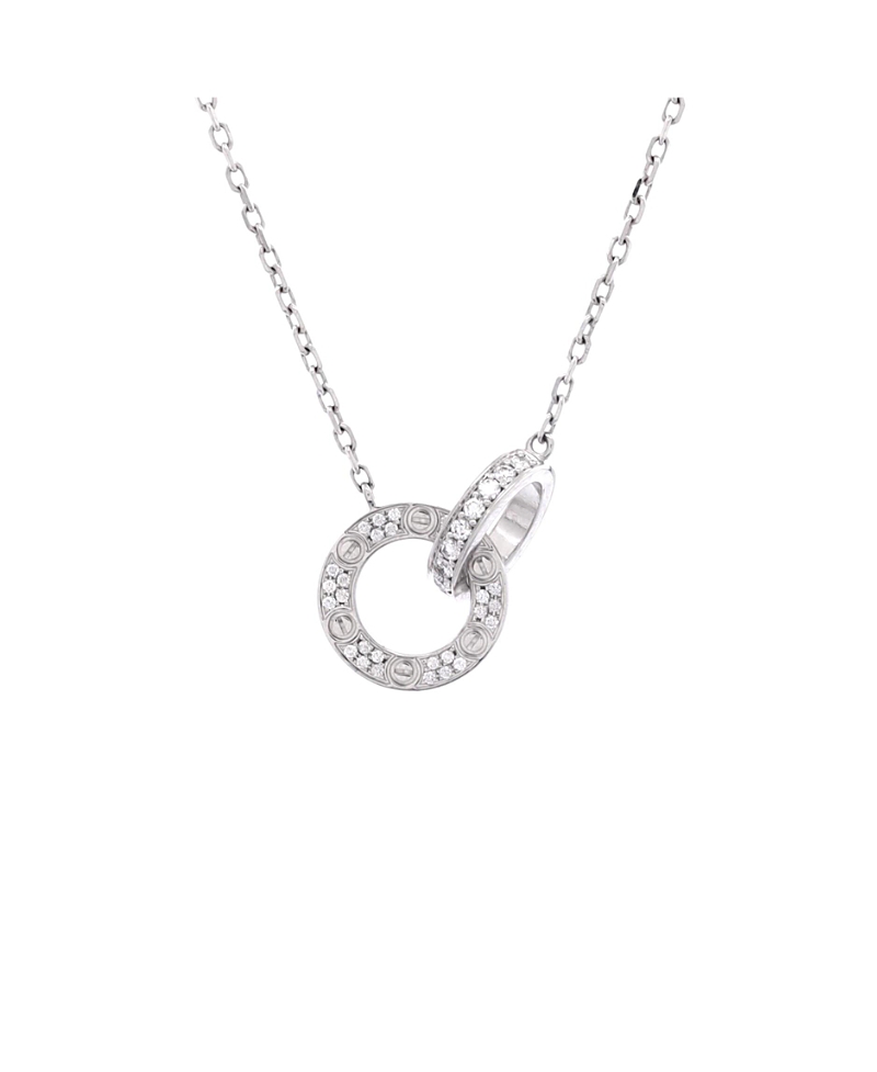 Pre-Owned Cartier Love Interlocking Pave Necklace 18K White Gold and Diamonds, 16