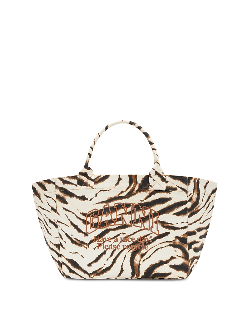 Ganni Xxl Zebra Canvas Shopper Tote