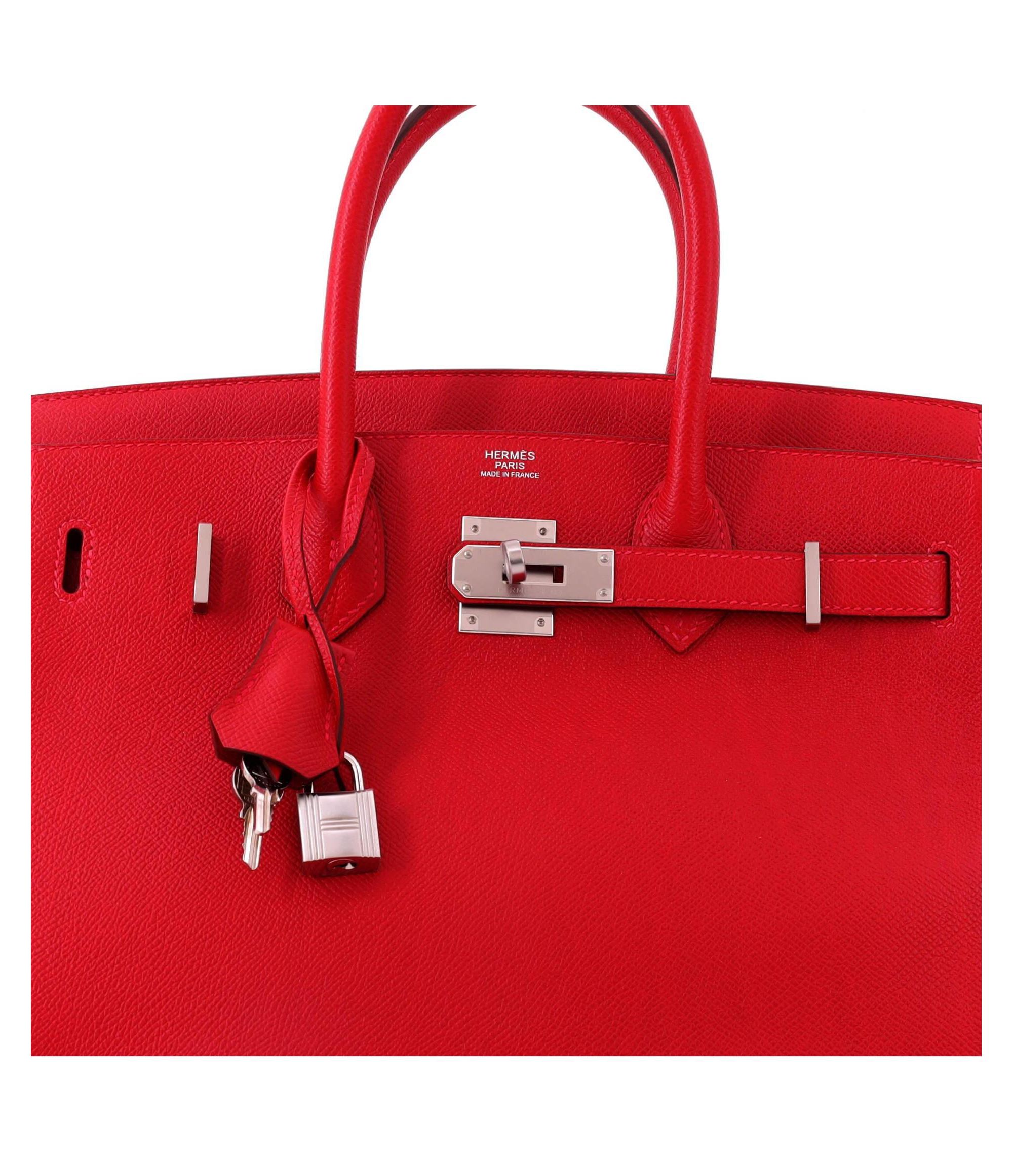 Birkin 30 Handbag Red Epsom with Palladium Hardware — Image 7