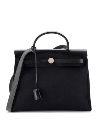 Pre-owned Pre-owned Hermes  Hermes 31 Herbag Zip Leather And Toile In Black