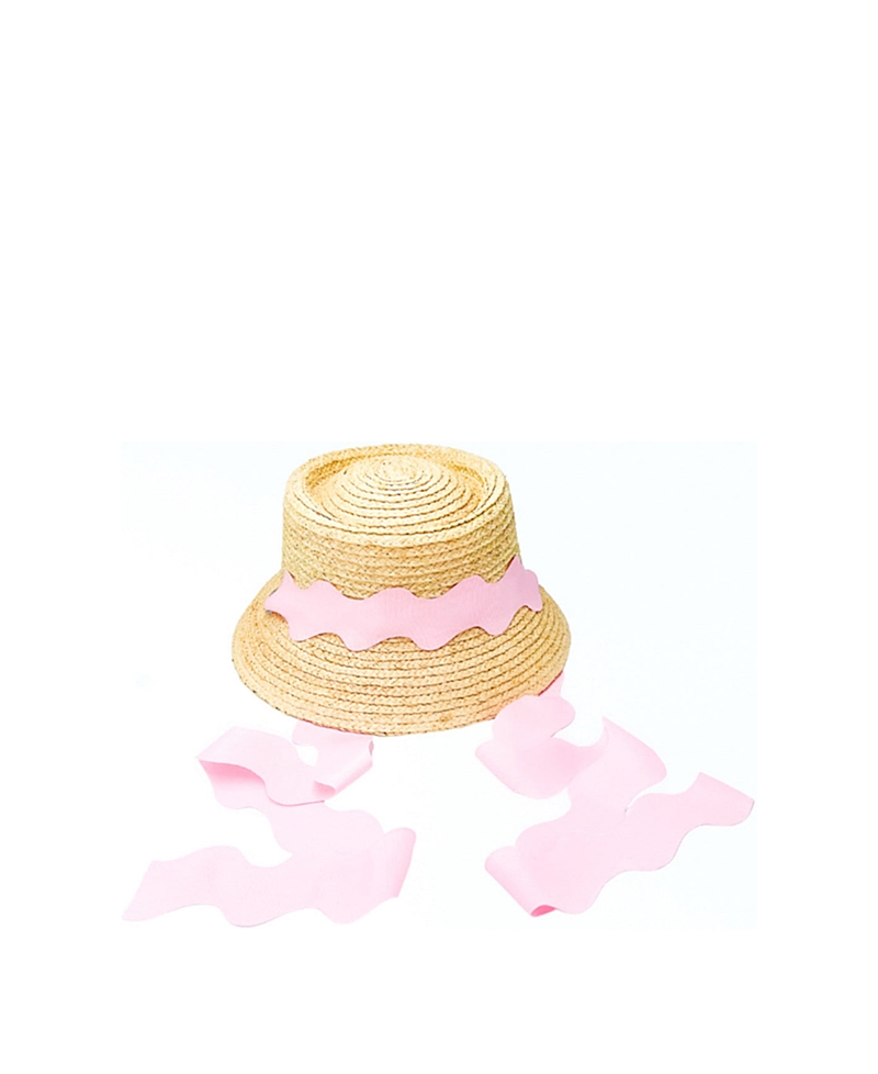 Bits & Bows Girls' Straw Harbor Hat with Scalloped Ribbon - Little Kid, Big Kid