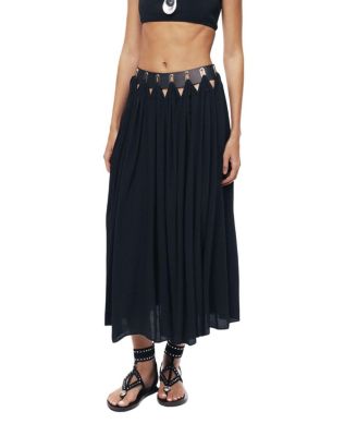  Pleated Ring-Detail Midi Skirt