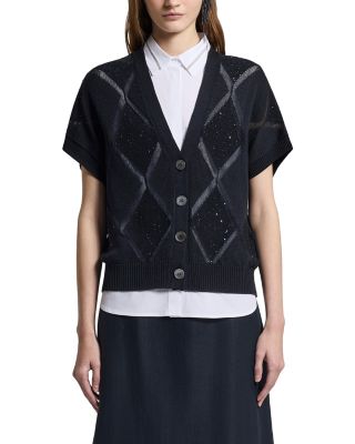 Sequin Argyle Short Sleeve Cardigan