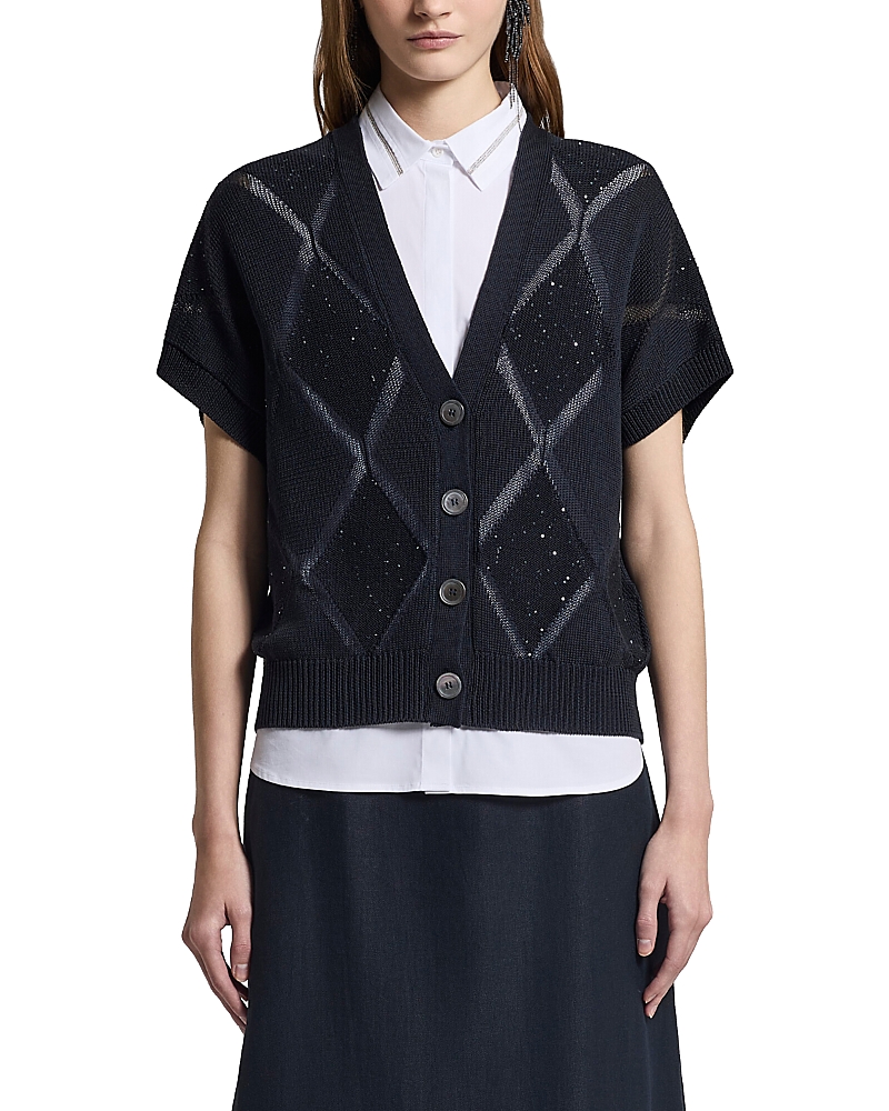 Peserico Sequin Argyle Short Sleeve Cardigan