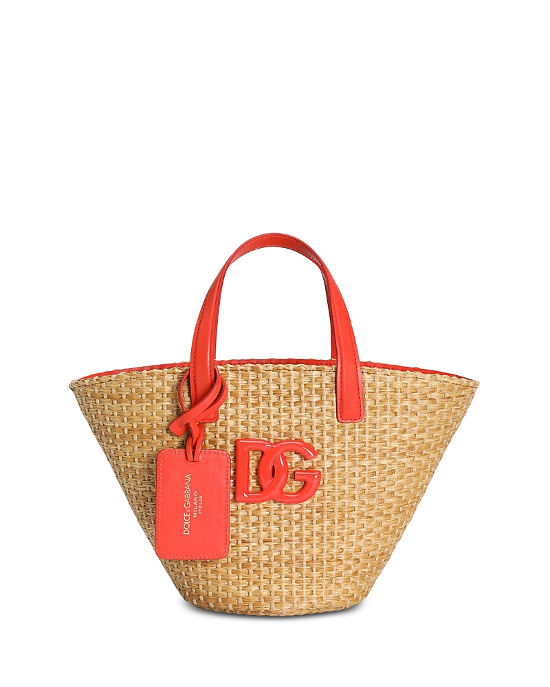 Dolce & Gabanna Straw & Leather Logo Tote