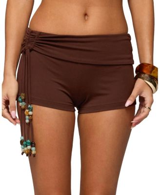 Thia Ruched Bead Foldover Shorts