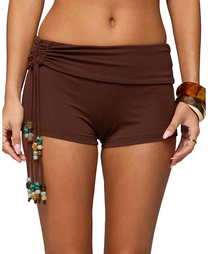 Edikted Thia Ruched Bead Foldover Shorts