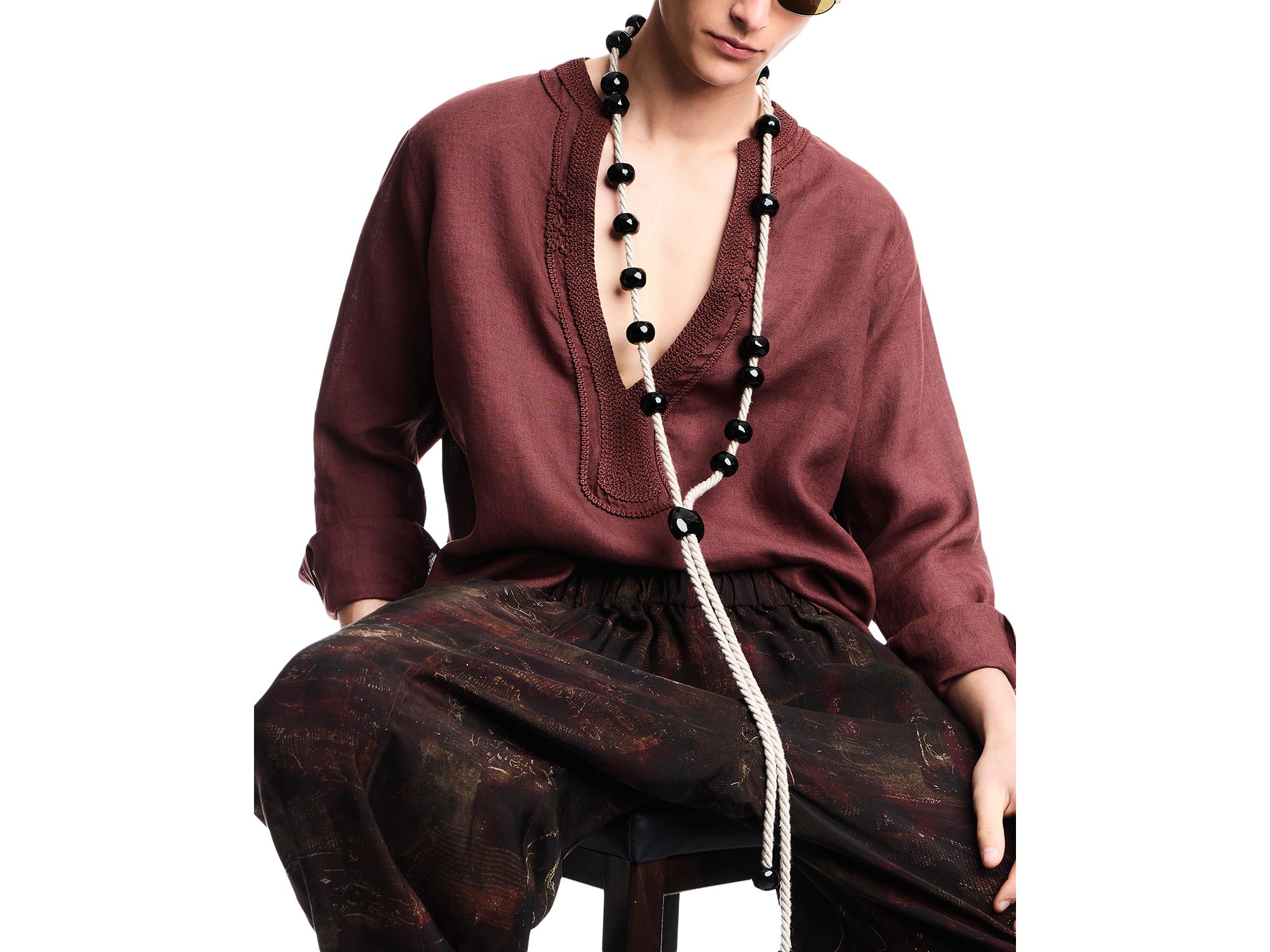Garment Dyed Linen Deep V-Neck Shirt — Image 4
