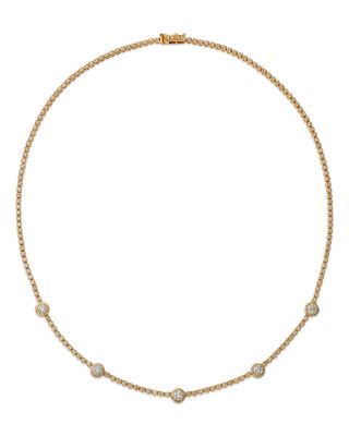 Diamond Station Tennis Necklace in 14K Yellow Gold, 3.75 tcw