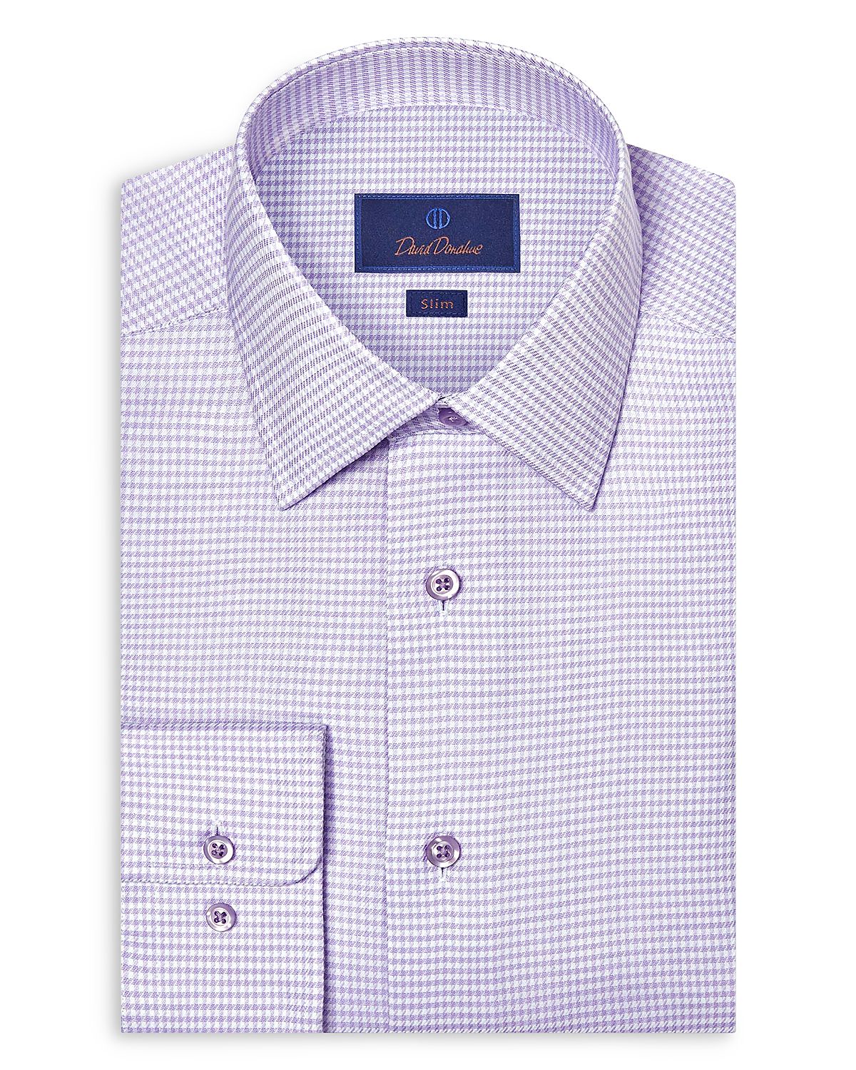 David Donahue Slim Fit Stretch Twill Micro Check Dress Shirt