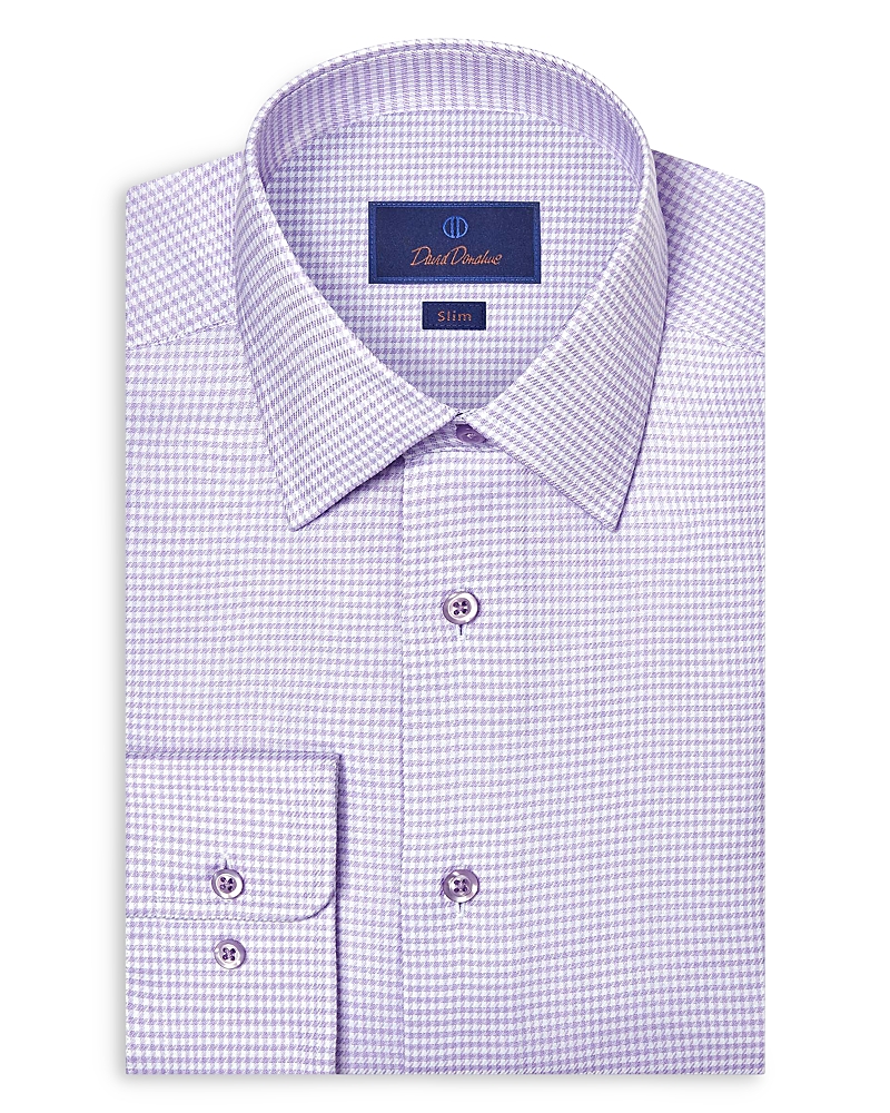 David Donahue Slim Fit Stretch Twill Micro Check Dress Shirt