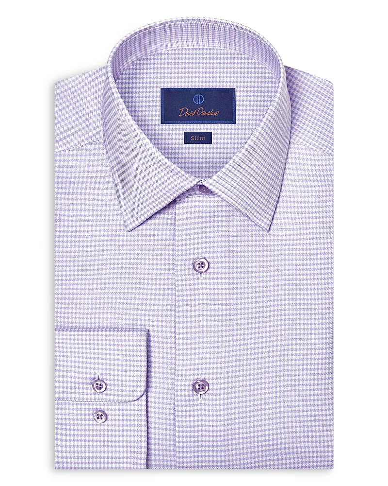 David Donahue Slim Fit Stretch Twill Micro Check Dress Shirt