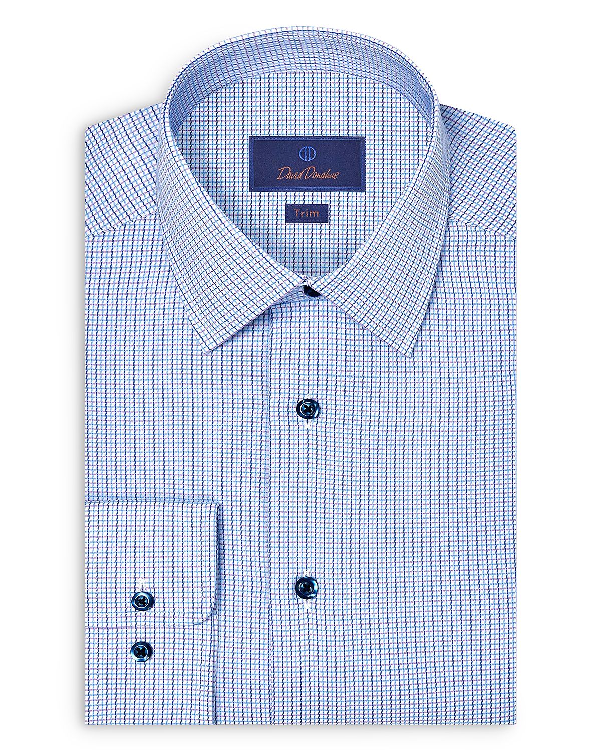 David Donahue Trim Fit Micro Dobby Check Dress Shirt