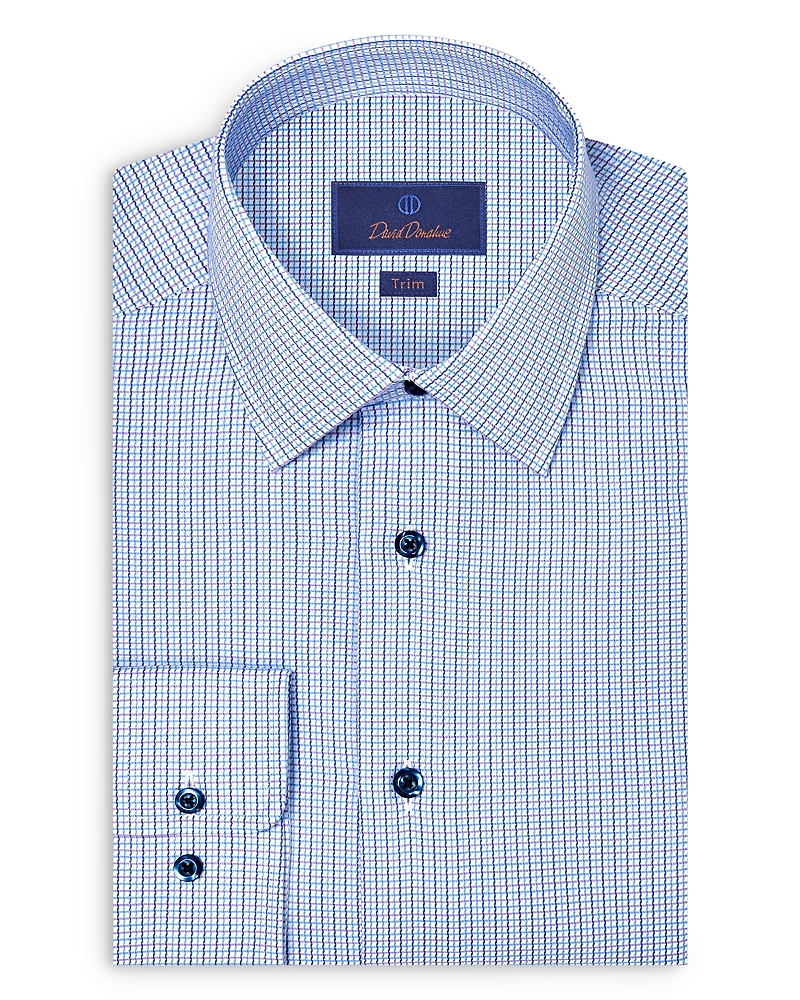 David Donahue Trim Fit Micro Dobby Check Dress Shirt