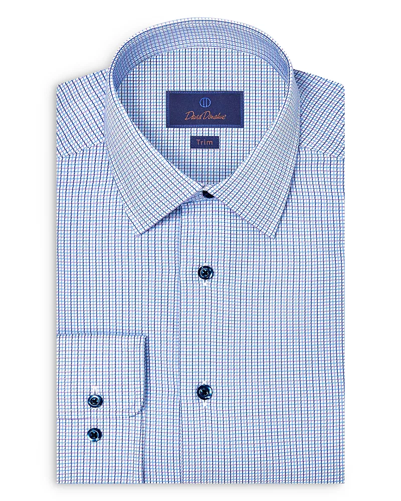 David Donahue Trim Fit Micro Dobby Check Dress Shirt