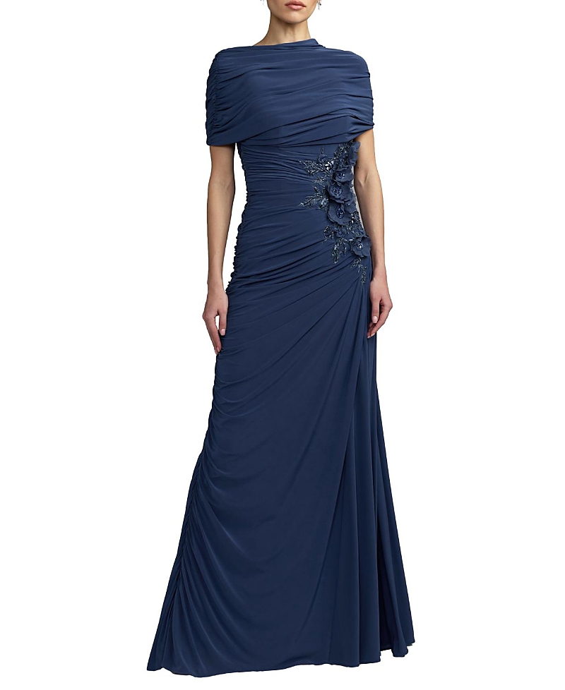 Mac Duggal Embellished Jersey Draped Column Gown