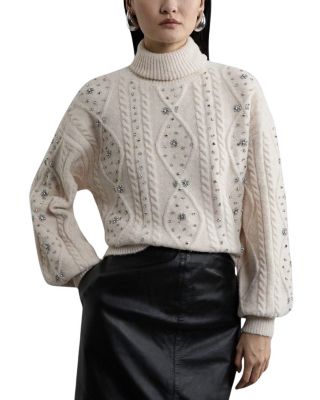 Wool Blend Embellished Cable Knit Jumper