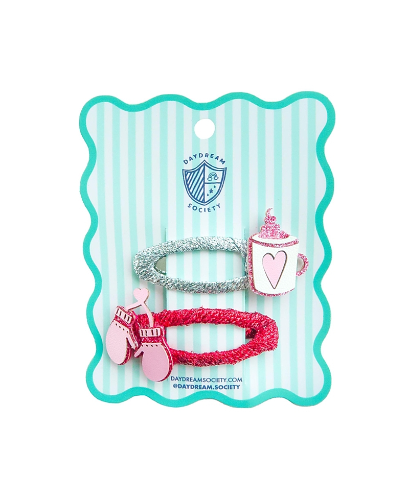 Jollity & Co. Mittens and Hot Cocoa Winter Hair Clips, Set of 2
