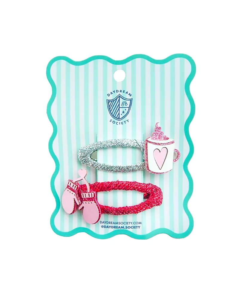 Jollity & Co. Mittens and Hot Cocoa Winter Hair Clips, Set of 2