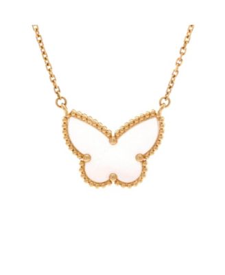  Lucky Alhambra Butterfly Pendant Necklace 18K Gold with Mother of Pearl, 16.75"