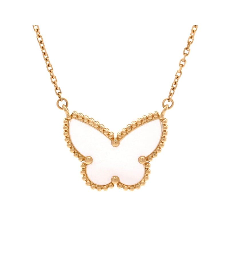 Pre-Owned Van Cleef & Arpels Lucky Alhambra Butterfly Pendant Necklace 18K Gold with Mother of Pearl, 16.75