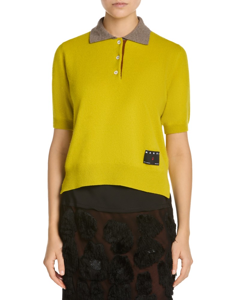 Marni Cashmere Short Sleeve Polo Sweater in Citronelle
