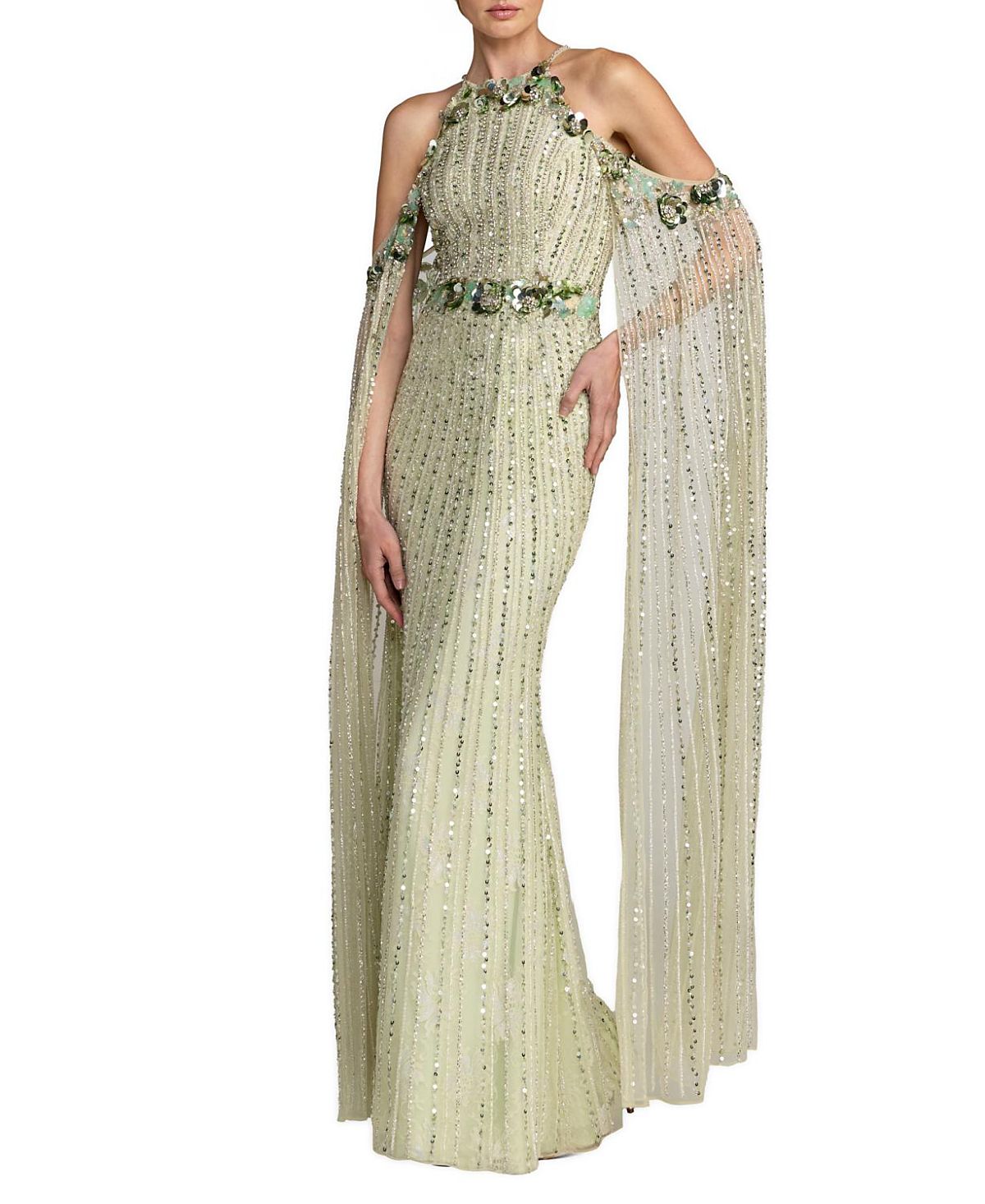Mac Duggal Embellished Column Gown With Cape Sleeves