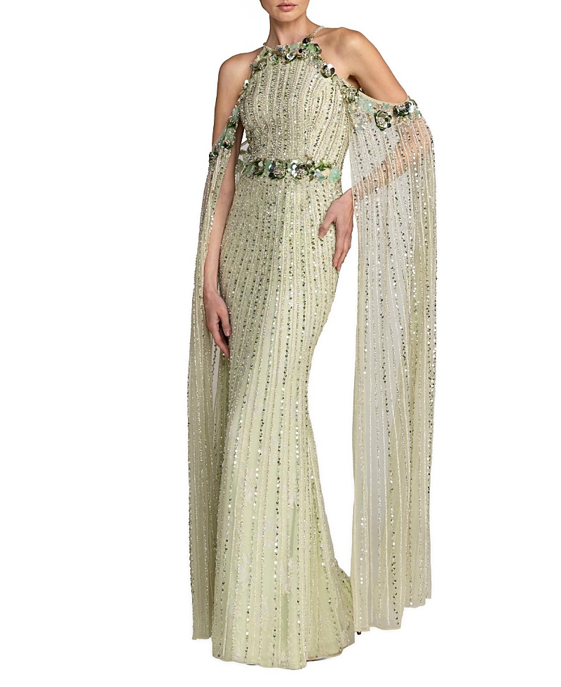 Mac Duggal Embellished Column Gown With Cape Sleeves