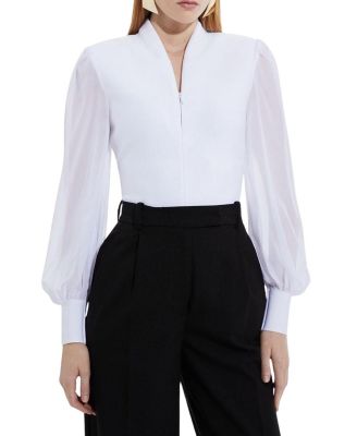  Zip Detail Chiffon Sleeve Knit Top