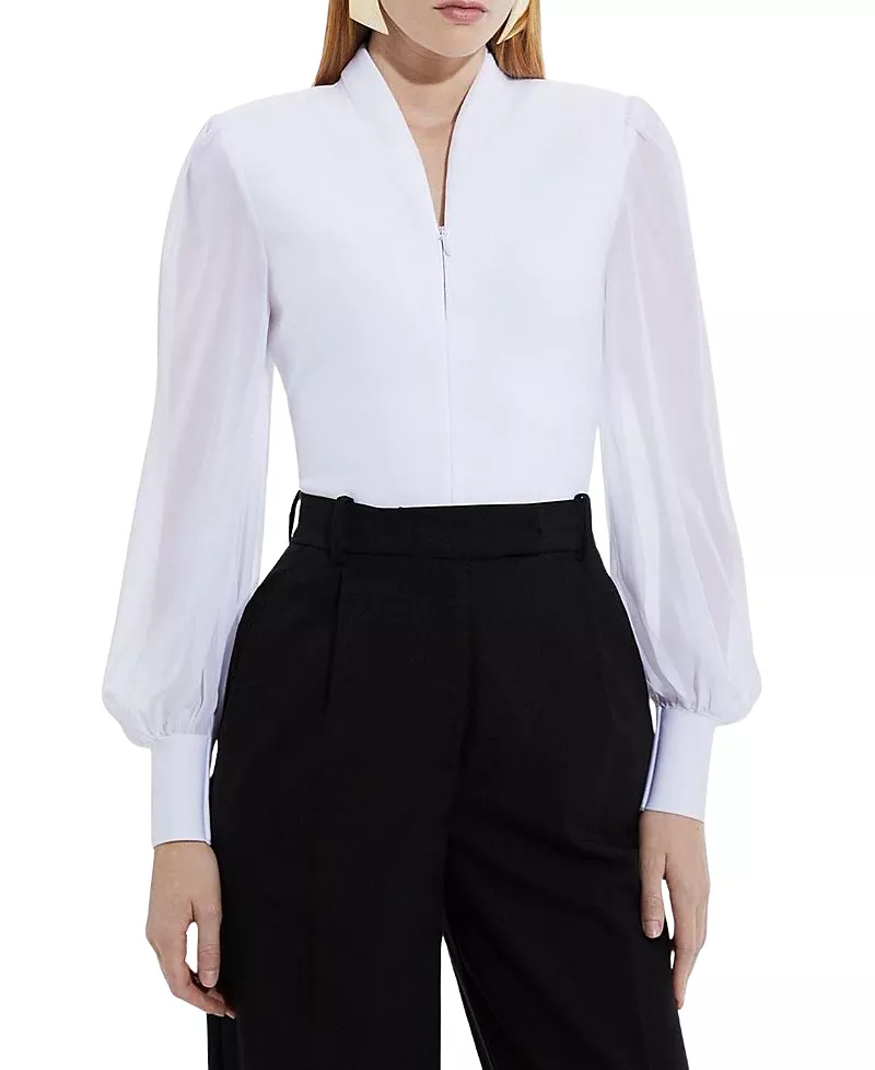 Karen Millen Zip Detail Chiffon Sleeve Knit Top