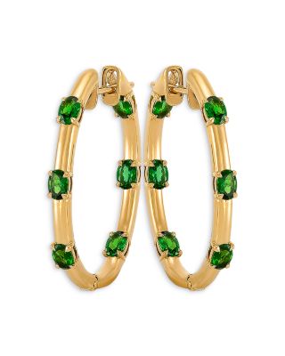 18K Yellow Gold Dolce Tsavorite Oval Hoop Earrings