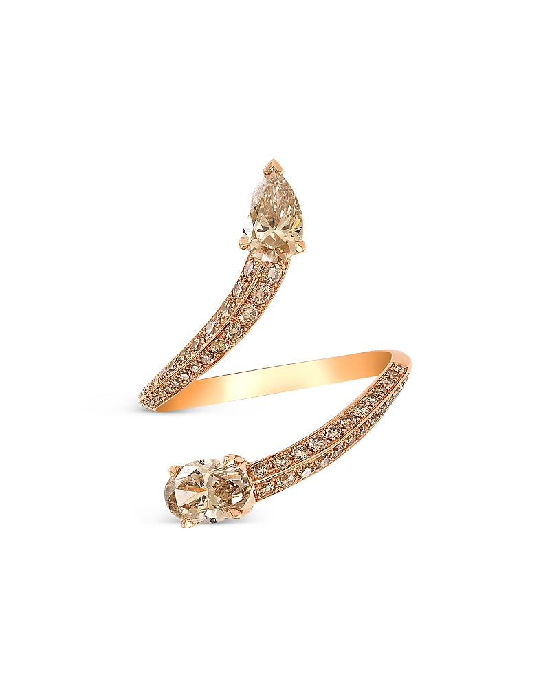 Etho Maria 18K Rose Gold Brown Diamond Mixed Cut S Curve Ring, 1.29 tcw