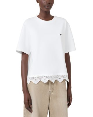 Wkdsala White Cotton Lace Trim Tee