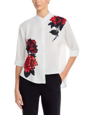 Band Collar Elbow Sleeve Shirt