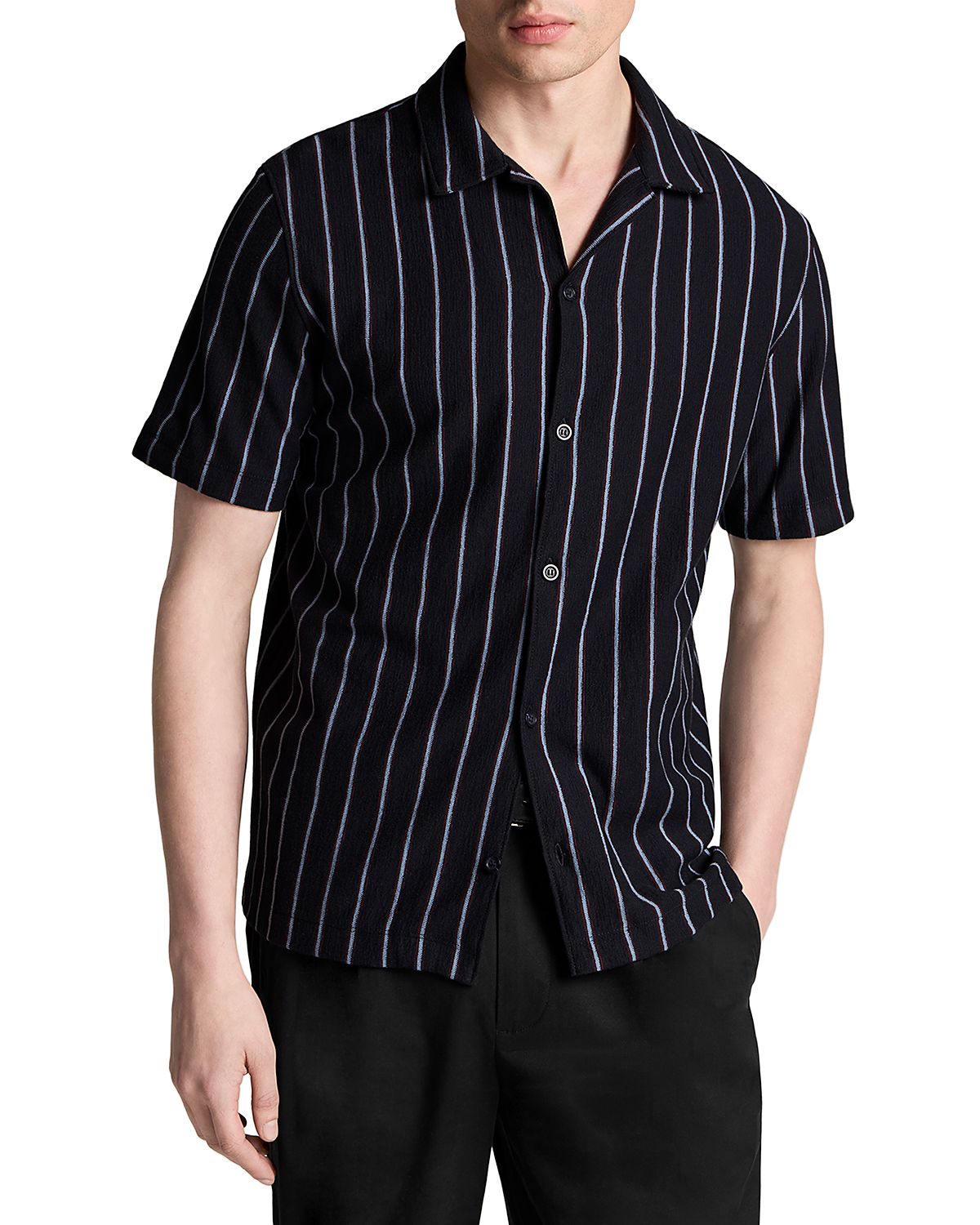 Vince Striped Terry Short Sleeve Cabana Shirt