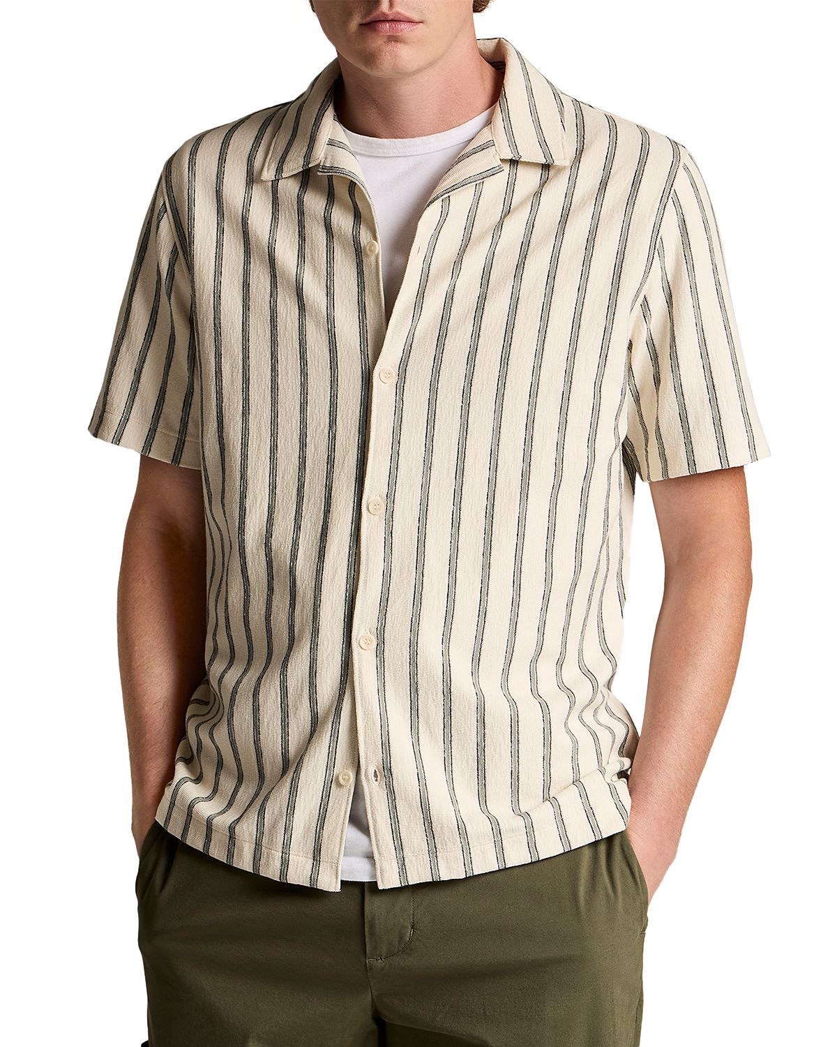 Vince Striped Terry Short Sleeve Cabana Shirt
