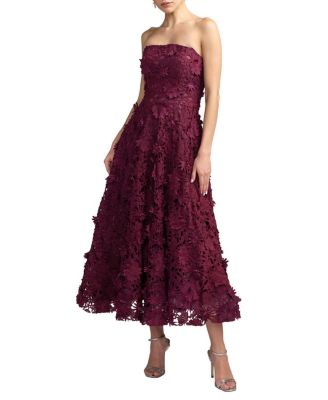  Floral Lace Strapless A Line Midi Dress