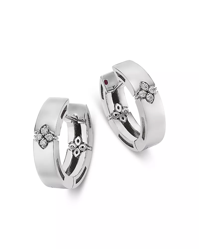 Roberto Coin 18K Yellow Gold Love in Verona Diamond Flower Hoop Earrings, 0.03 tcw