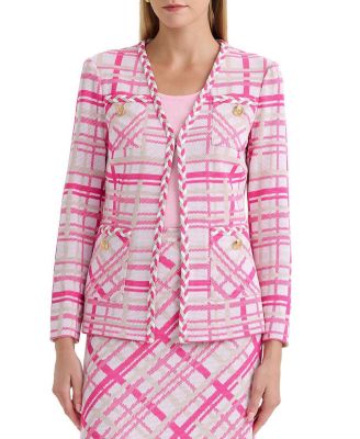 Braided Trim Plaid Knit Jacket
