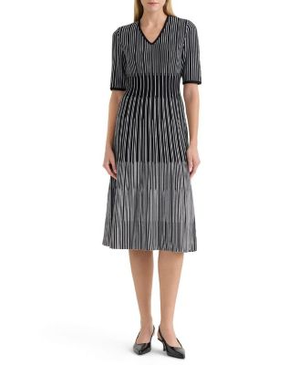  Linear Soft Knit Fit and Flare Midi Dress