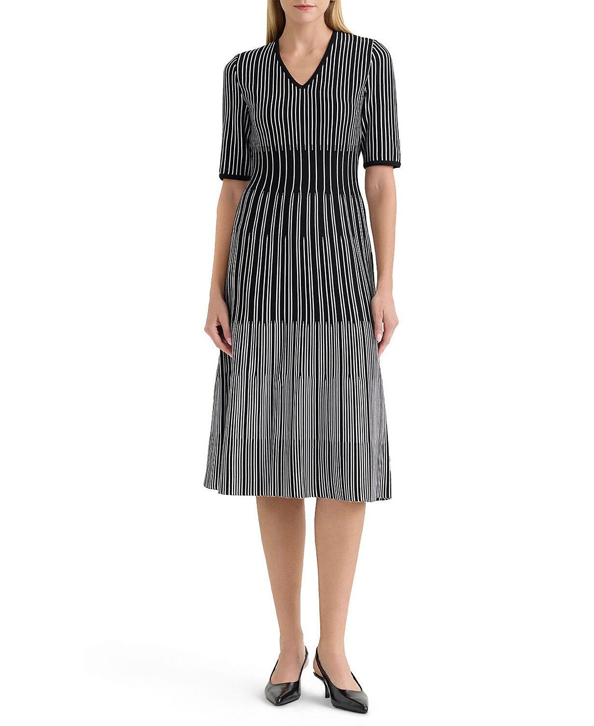 Ming Wang Linear Soft Knit Fit and Flare Midi Dress
