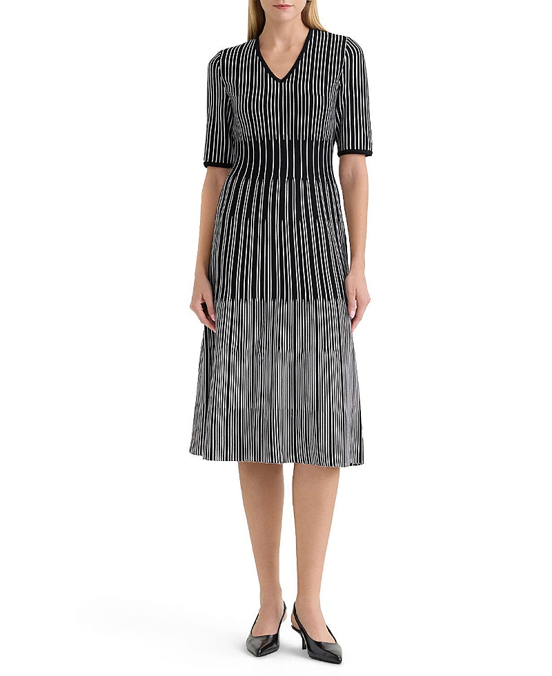 Ming Wang Linear Soft Knit Fit and Flare Midi Dress