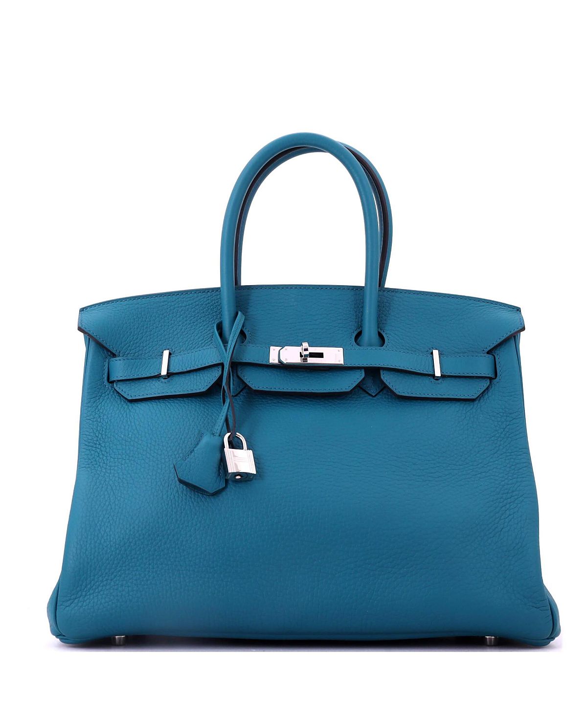 Pre-Owned Hermes Birkin 35 Handbag Blue Clemence with Palladium Hardware