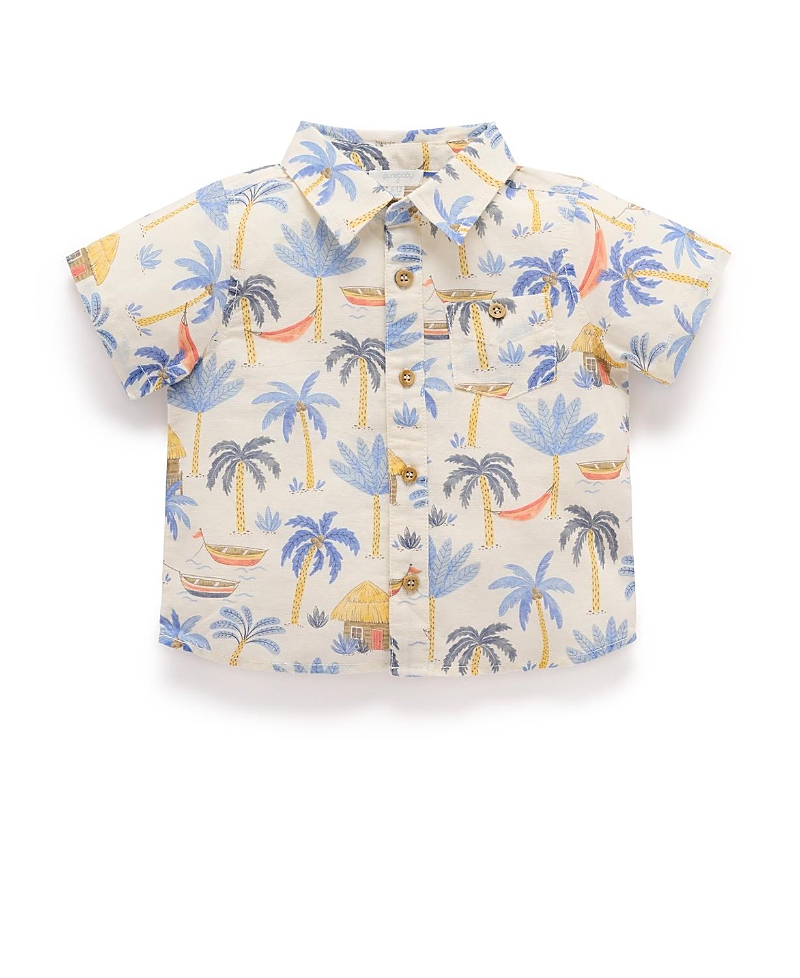Purebaby Boys' Palm Tree Linen Blend Shirt - Baby, Little Kid