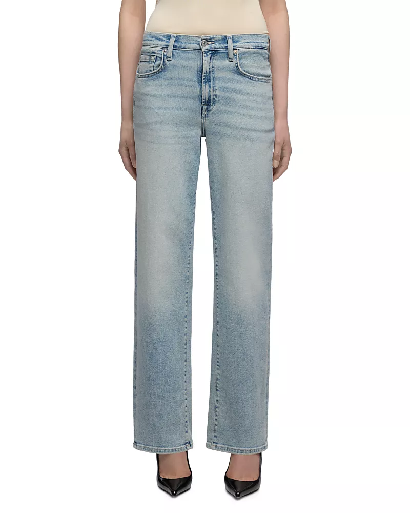 7 For All Mankind Stovepipe High Rise Straight Jeans in Ghost Blue