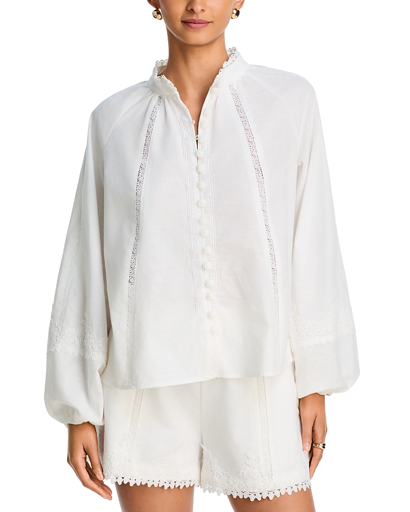 Aqua Button Front Lace Inset Top - Exclusive